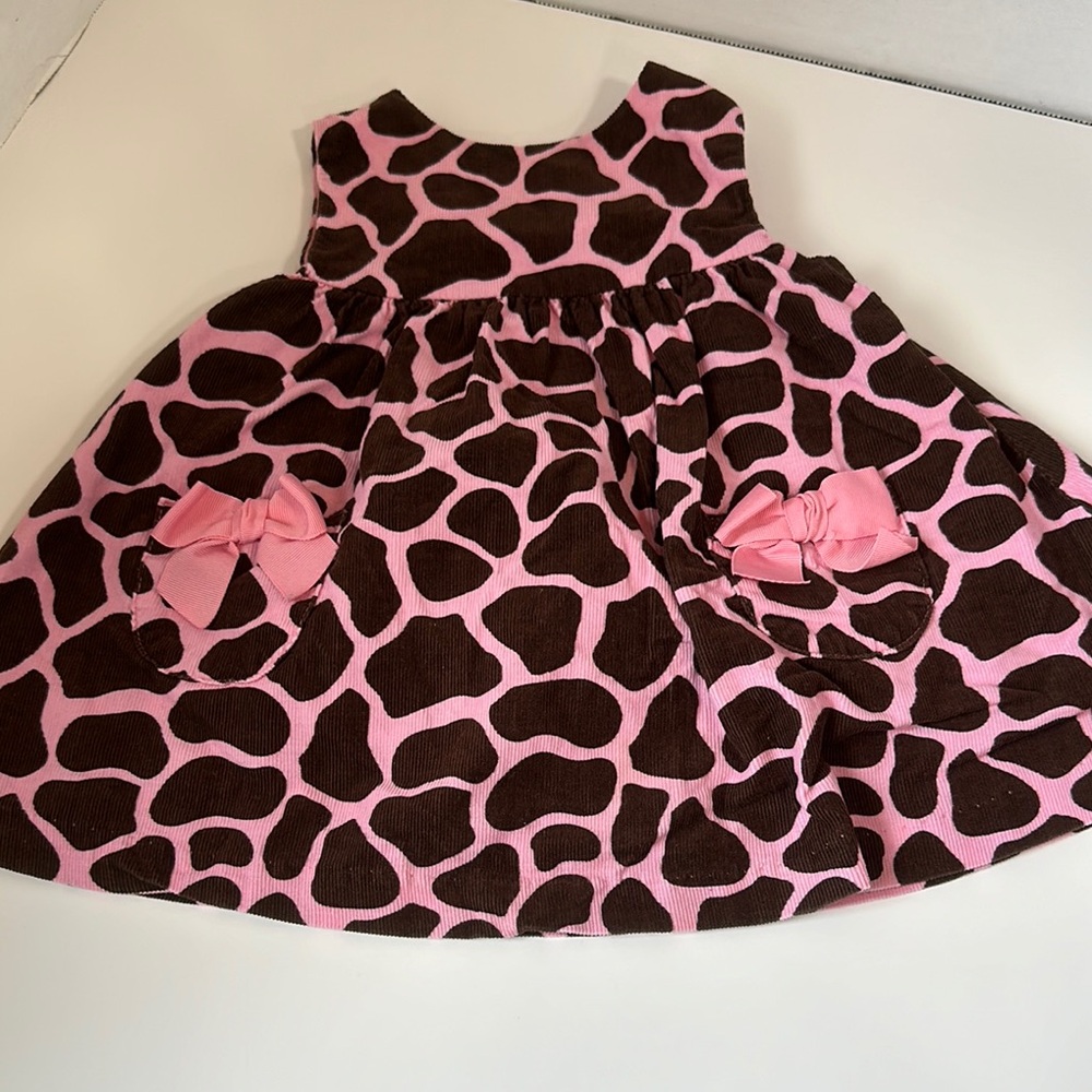 Gymboree pink and brown micro corduroy giraffe print dress size 3/6 months